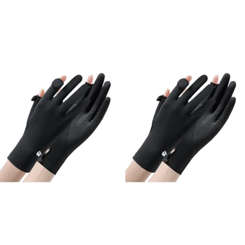 PALAY® Sun Protection Gloves for Women Non-Slip Touch Screen Breathable Silk Cooling Outdoor Full Finger Gloves for Cycling Driving Fishing Black Snap Button Closure X2 PALAY® Sun Protection Gloves for Women Non-Slip Touch Screen Breathable Silk Cooling Outdoor Full Finger Gloves for Cycling Driving Fishing Black Snap Button Closure X2